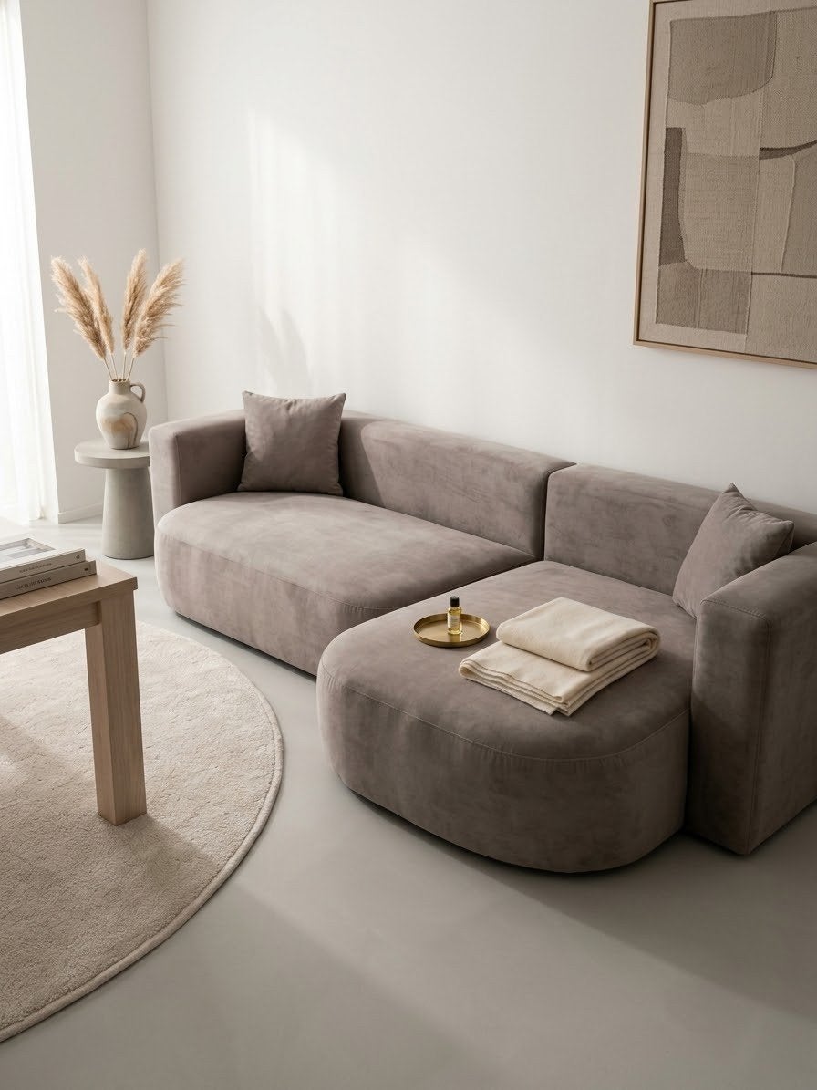 Grote Hoekbank – Echt Nubuck Leder – Taupe/Grijs, Maison & Meubles, Enlèvement, Cuir