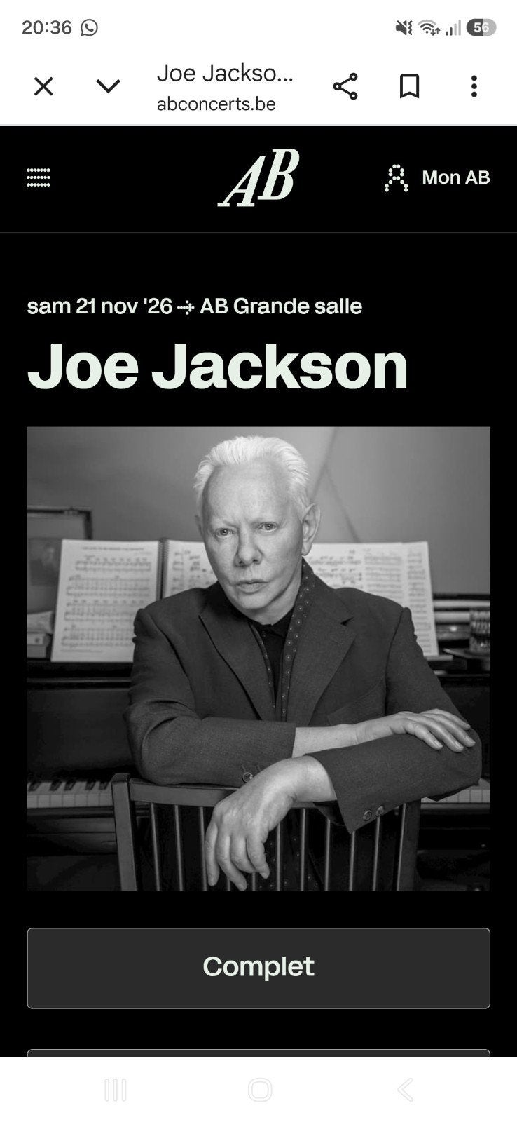 joe jackson 21 novembre 2026, Tickets & Billets