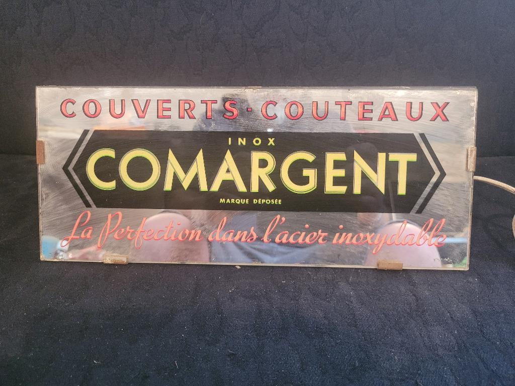 ancienne enseigne lumineuse publicitaire inox comargent, Enlèvement ou Envoi, Utilisé, Panneau publicitaire