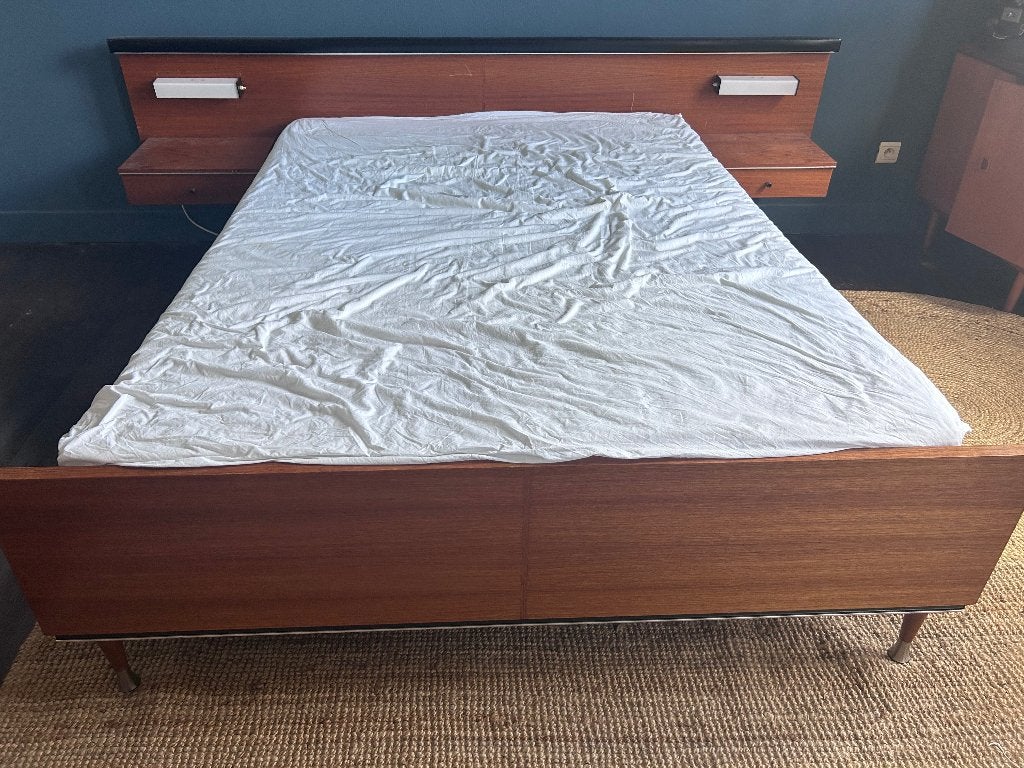 Bed Vintage Mid Century, Ophalen, Gebruikt, Mid century, 'j 60, vintage, 140 cm