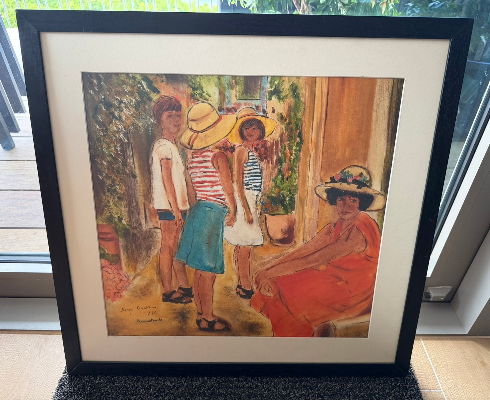 Schilderij - zomers tafereel te Ramatuelle - Sonja Guisez, Antiquités & Art, Daté, Peinture à l'huile, Enlèvement, Toile