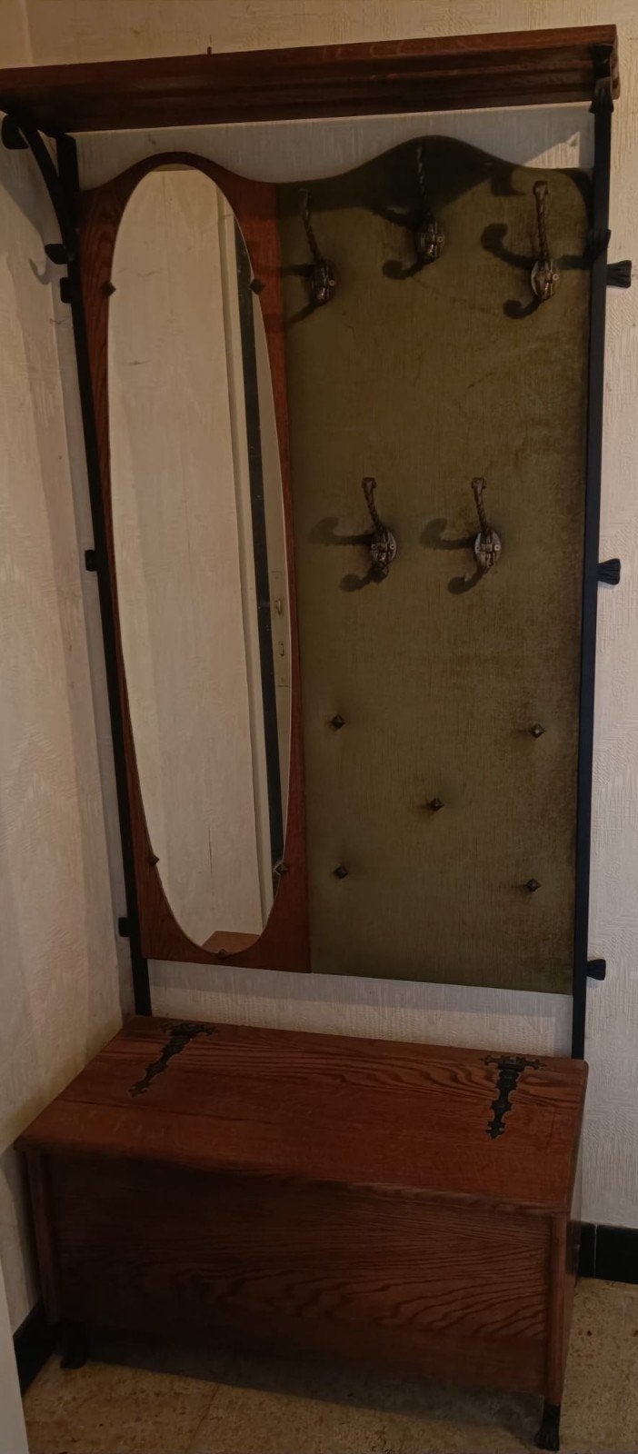 vintage porte manteau met opbergvak en spiegel, Ophalen