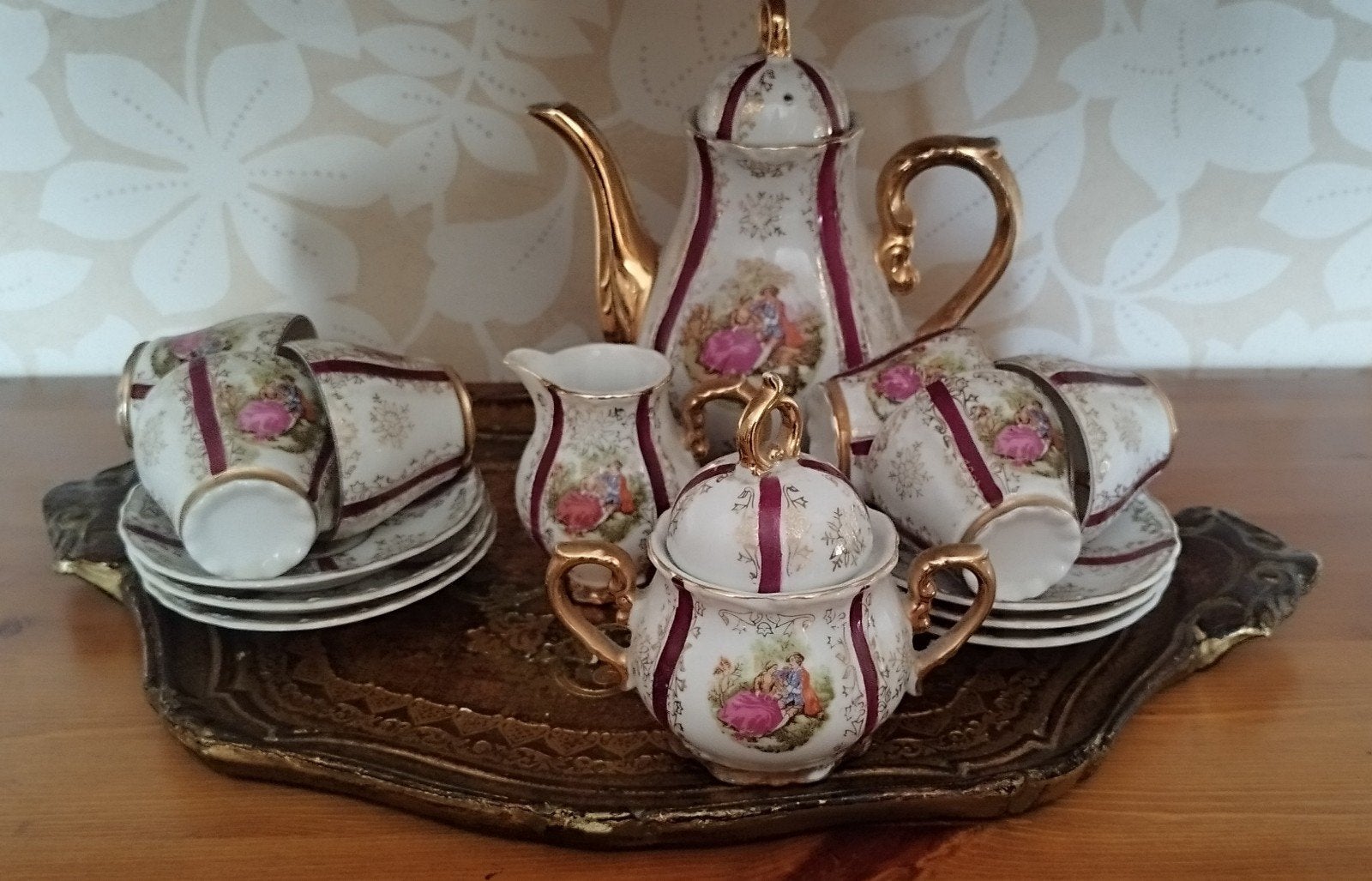 Vintage porselein mokka/koffie/theeservies., Enlèvement