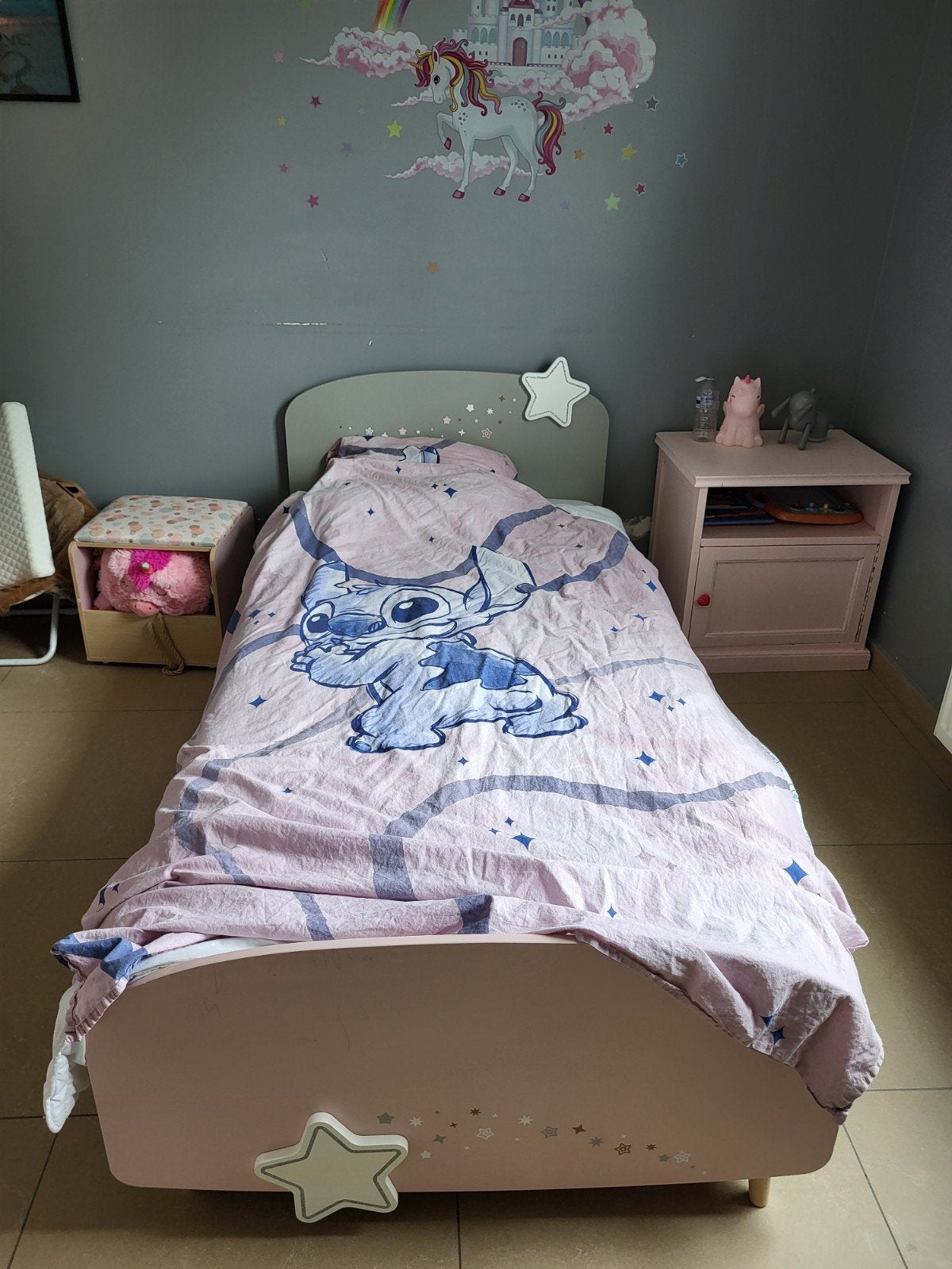 Bed 90-200. Roze met sterren ., Ophalen, Zo goed als nieuw, 200 cm, 90 cm