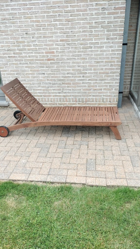 Ligbed teak, Jardin & Terrasse, Chaises longues, Enlèvement, Comme neuf, Bois de teck, Mobile