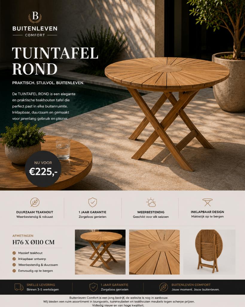 tuintafel Type Rond Teak, Ophalen, Nieuw, Rond, Teakhout