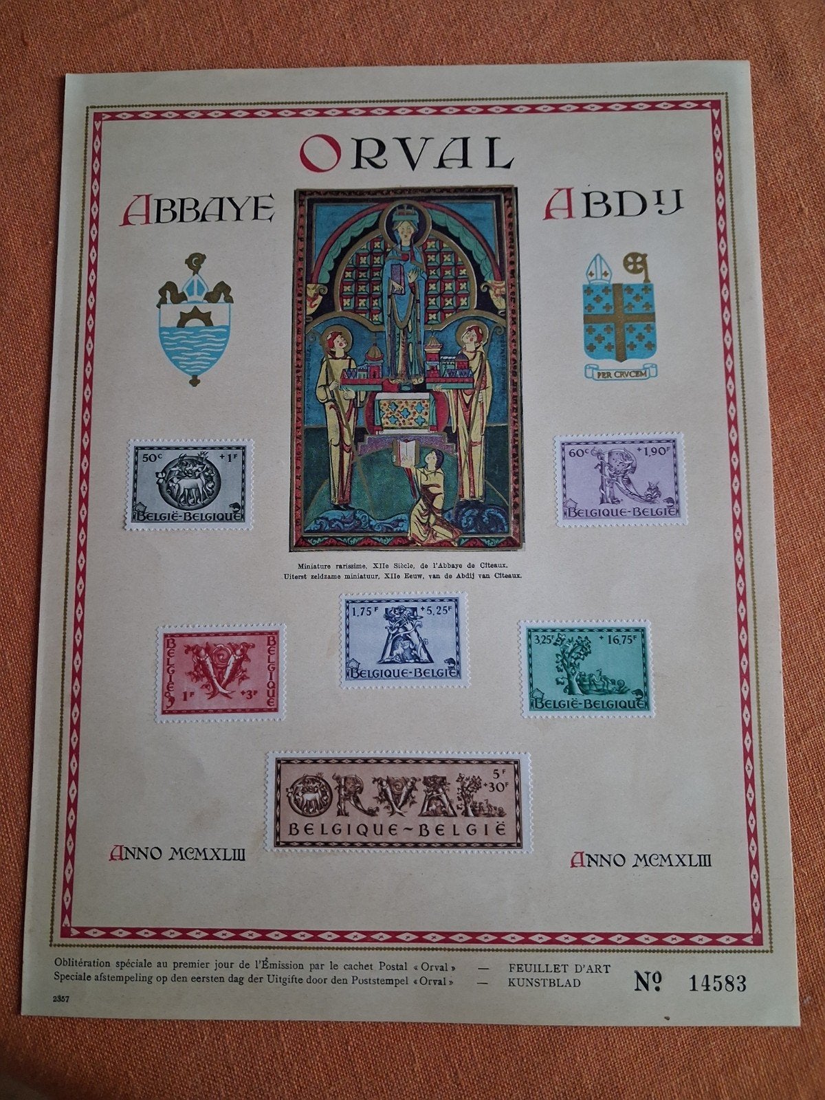 1943 Feuillet d’art d’Orval, Enlèvement ou Envoi, Neuf, Art