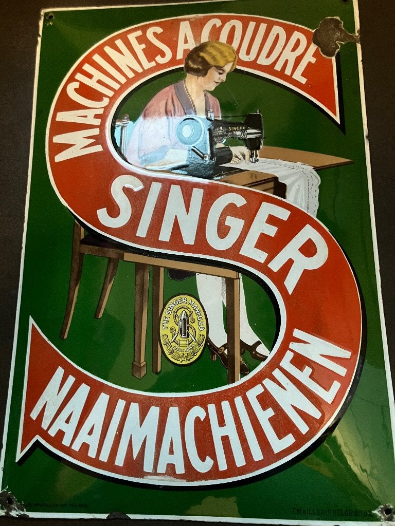 Emaille singer, Ophalen of Verzenden, Gebruikt, Reclamebord
