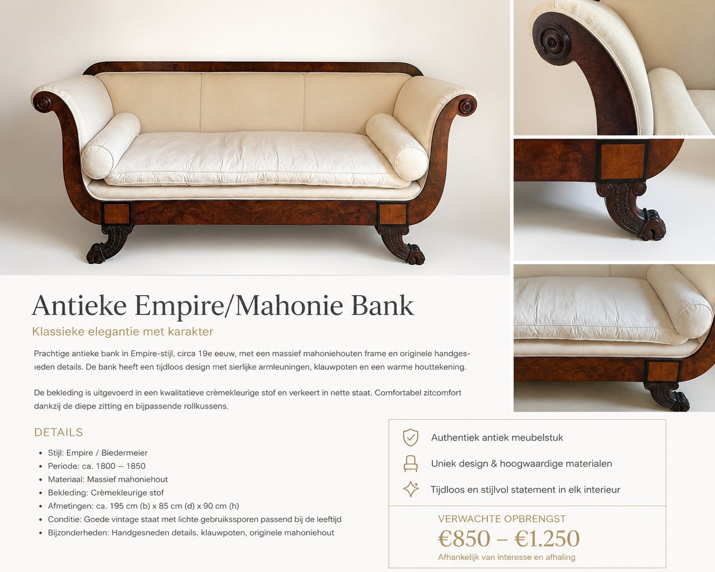 Prachtige antieke Empire canapé, Ophalen, Zo goed als nieuw, Hout