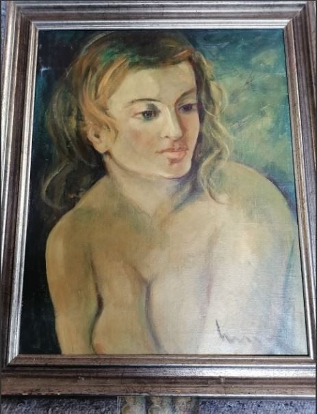 vintage halfnaakt portret op canvas, Enlèvement