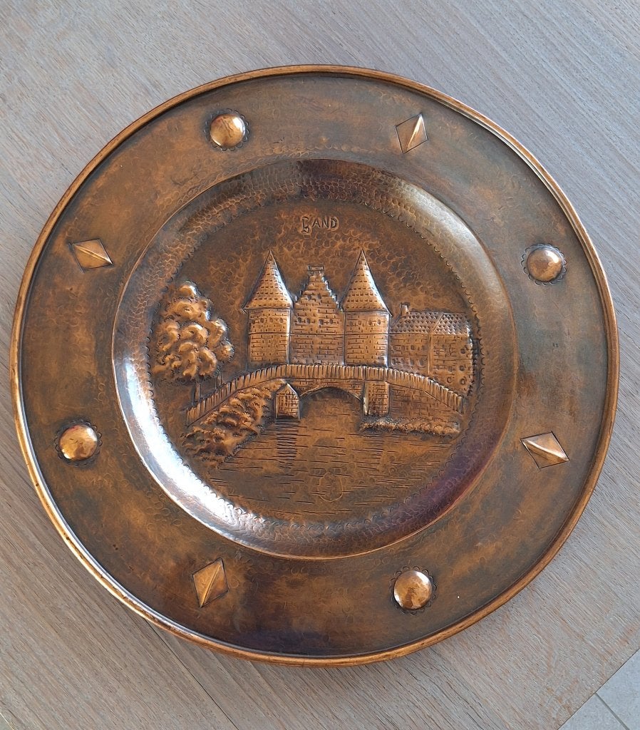 Maudoux Dinant koper wandplaat Gent / Gand – Rabot.” 48cm., Ophalen of Verzenden, Koper