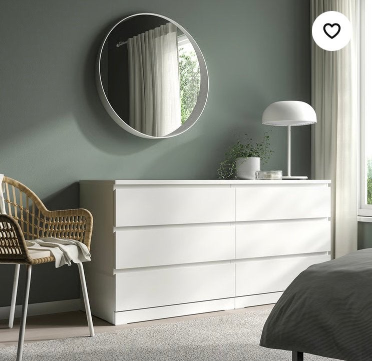 COMMODE MALM 6 TIROIRS + VERRE PROTECTION (PRIX NEUF 220 €), Maison & Meubles, Ameublement | Papier peint, Enlèvement