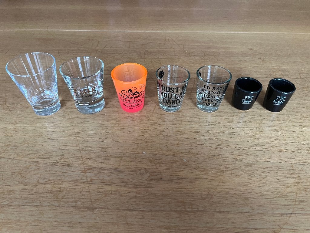 set van 7 borrelglaasjes/shotglaasjes, Ophalen of Verzenden, Zo goed als nieuw, Glas of Glazen