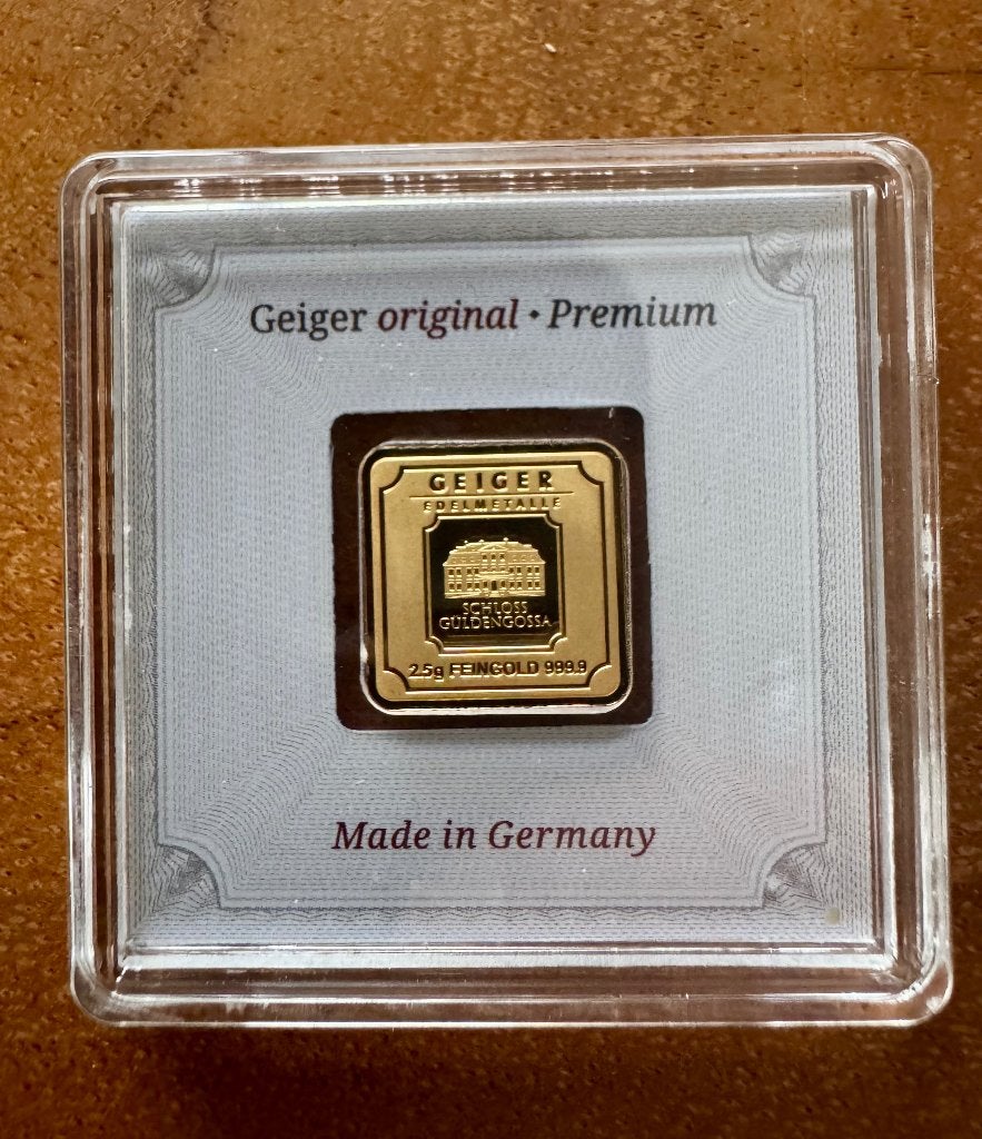 Geiger gouden baar 2.5 gram 999.9, Envoi, Or