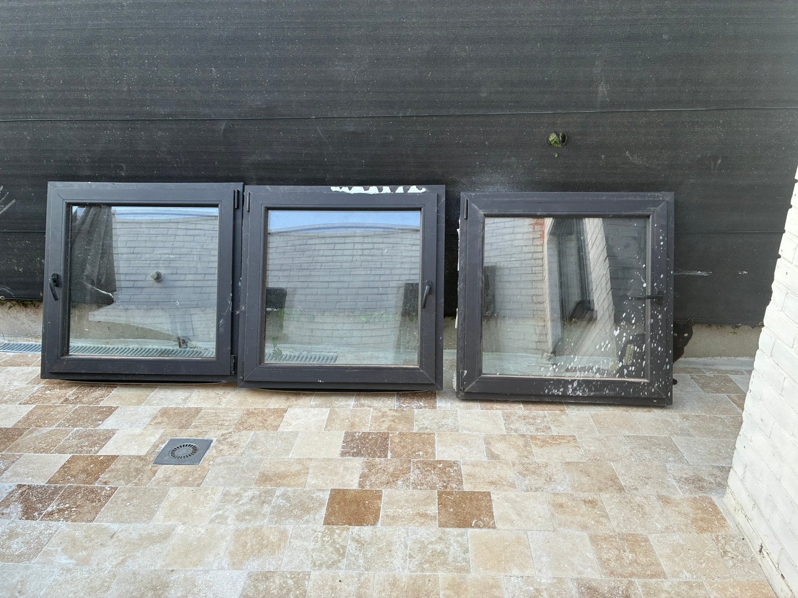 2 ramen 1m/1m antraciet triple glas, Ophalen, Gevelraam of Ruit, Gebruikt, 80 tot 120 cm