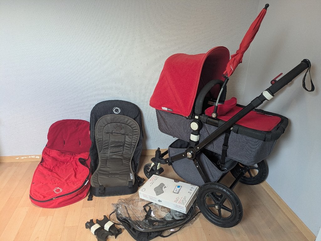 Bugaboo Cameleon 3-in-1 (fluweelrood) + extra's, Kinderen en Baby's, Kinderwagens en Combinaties, Gebruikt, Bugaboo, Verstelbare duwstang