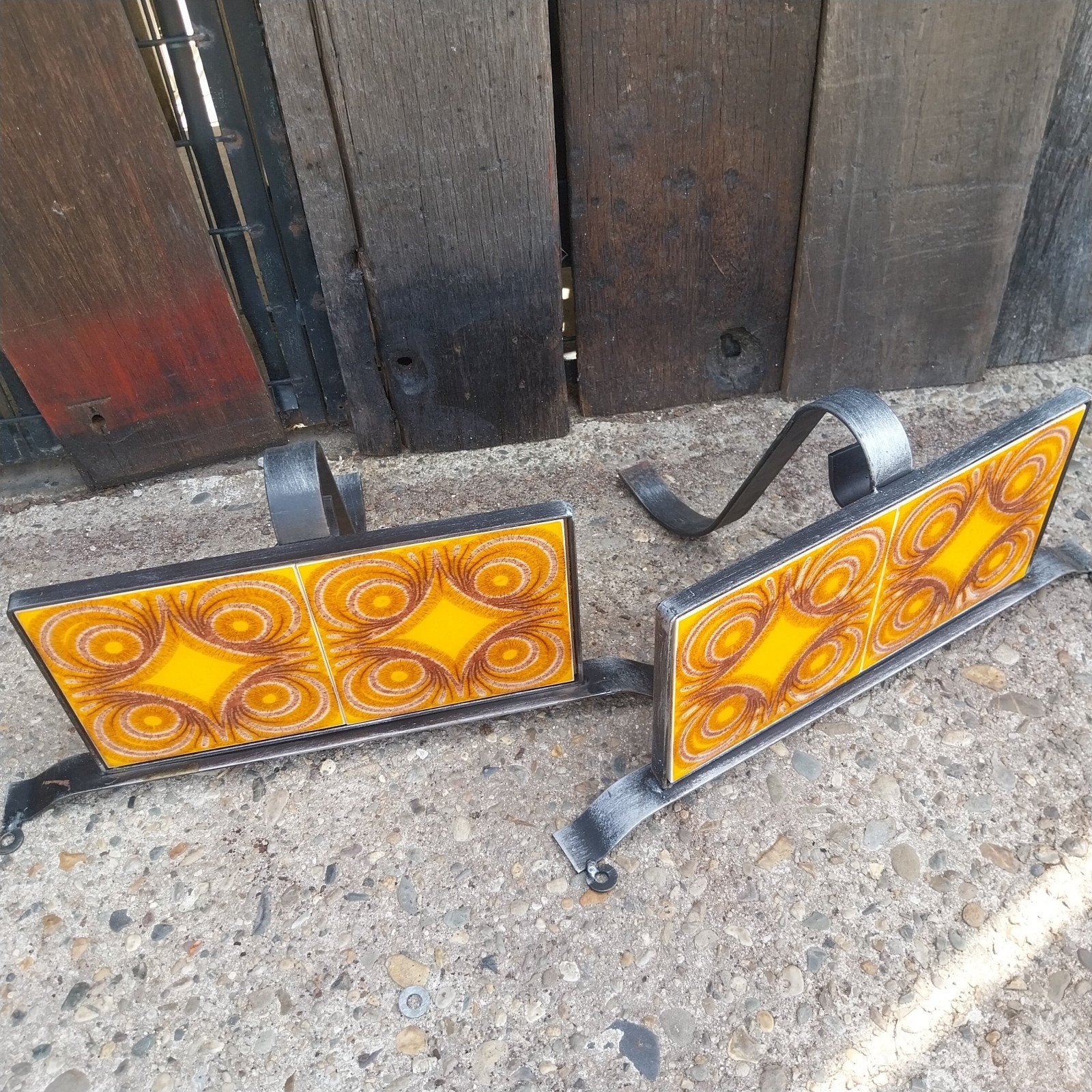 Vintage retro wandschabben met keramische tegels – set van 2, Verzamelen, Retro, Ophalen
