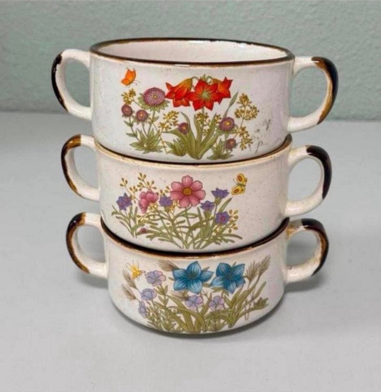 Vaisselle Wildflower 3 bols à soupe, bol,, fleurs vintage, Enlèvement ou Envoi