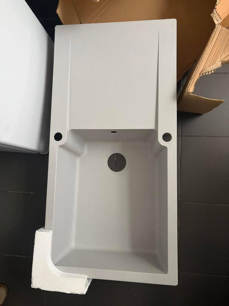 Évier de cuisine neuf gris mat – grand bac avec égouttoir, Enlèvement, Comme neuf, Gris