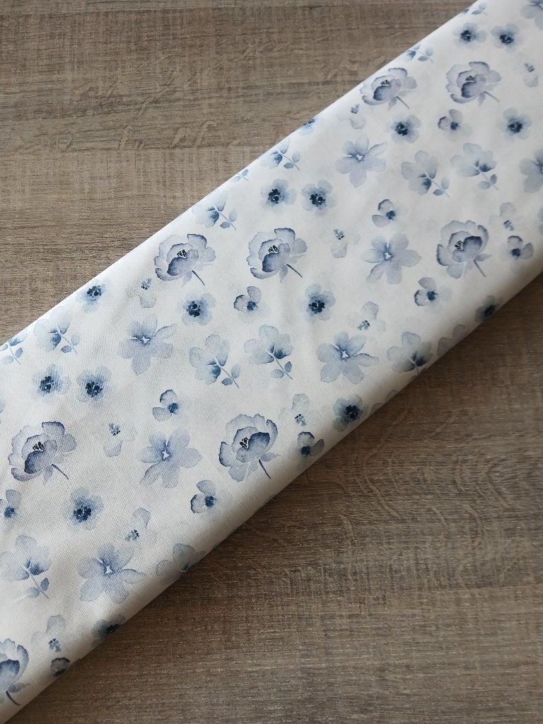 Coupon Poplin katoen digital mix bloemen (3 meter), Blauw, 120 cm of meer, Ophalen of Verzenden, Katoen