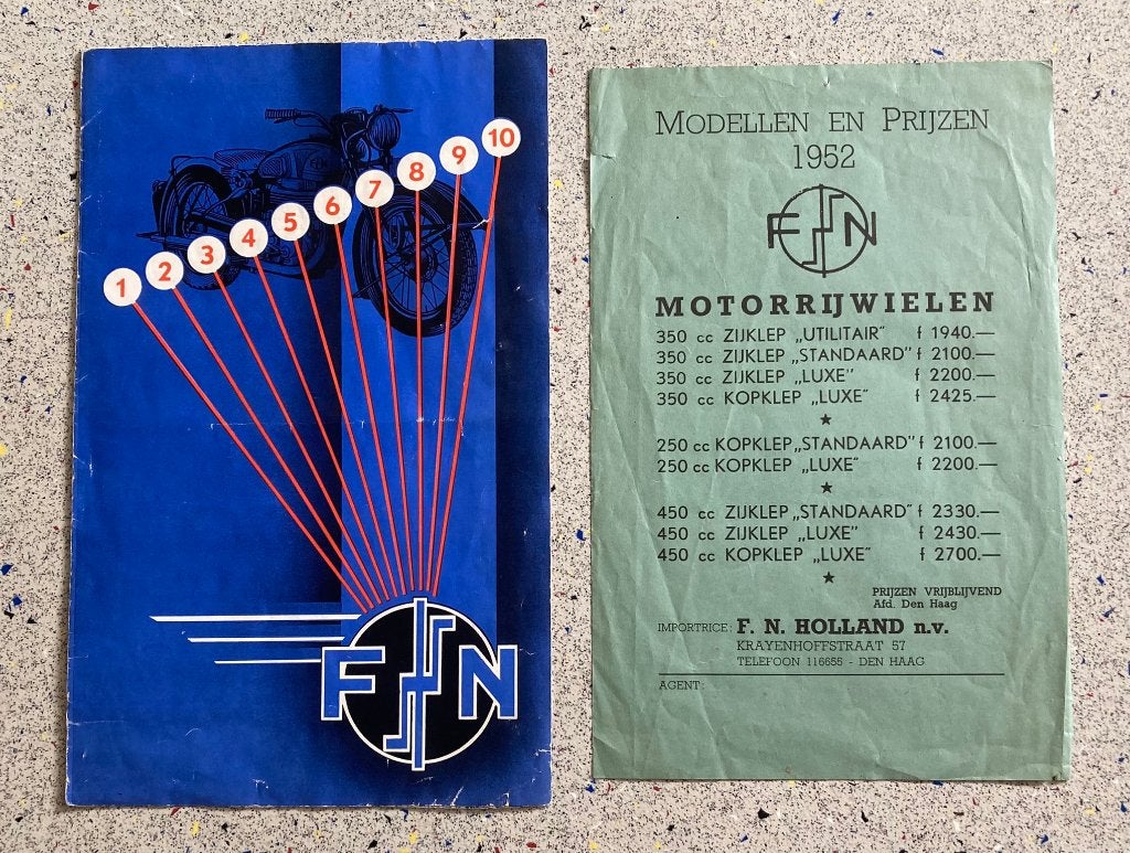 Dossier FN Motorcycles/motos avec liste de prix 1952, Envoi, Utilisé, Marque ou Modèle
