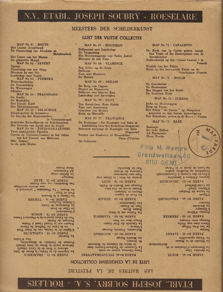 1955 - SOUBRY - Les maîtres de la peinture [N 73], Enlèvement ou Envoi, Gravure, Costume traditionnel, Comme neuf