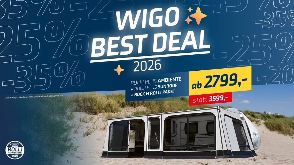 WIGO ROLLI-PLUS AMBIENTE BEST DEAL 2026, Caravanes & Camping, Auvents, Neuf, Autres marques, Ten Cate All Season 200g/m2, Enlèvement ou Envoi
