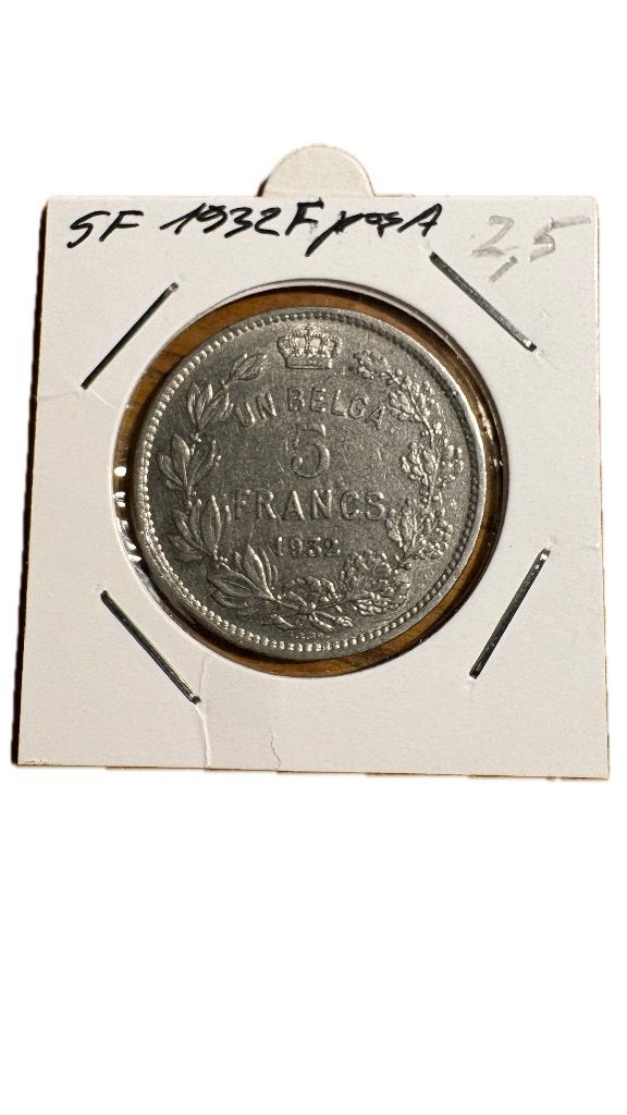 ALBERT I: 5 FRANC 1 BELGA 1932F Positie A, Postzegels en Munten, Ophalen of Verzenden