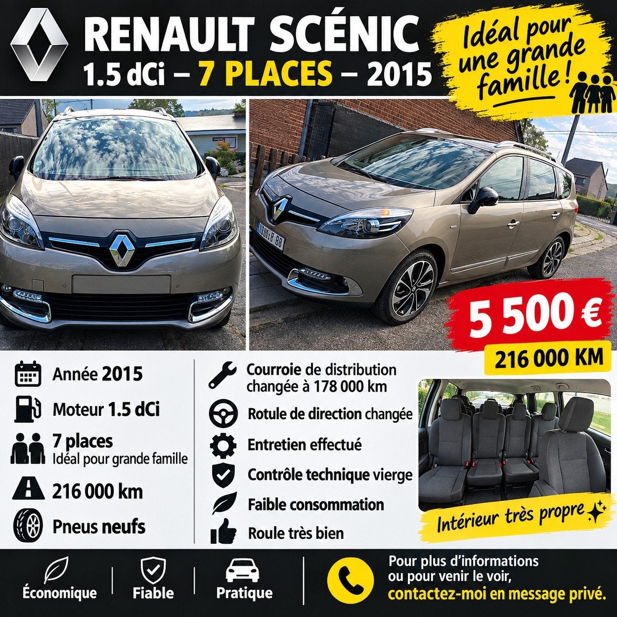 renault scenic 15 dci 110ch. 2015, Auto's, Voorwielaandrijving, Euro 5, Monovolume, Zwart