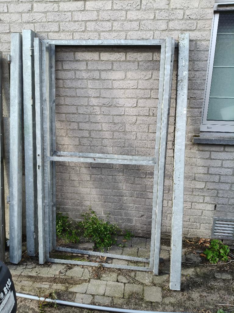 tuinpoort 2 delen met palen gegalvaniseerd, nog te bekleden, Tuin en Terras, Ophalen, Gebruikt, Hout