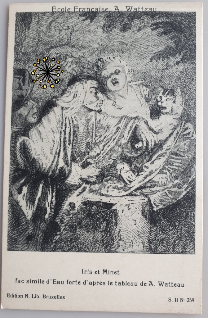 Carte postale ancienne A.WATTEAU Iris et Minet Ref.E119, Enlèvement ou Envoi, 1920 à 1940, Non affranchie, Bruxelles (Capitale)