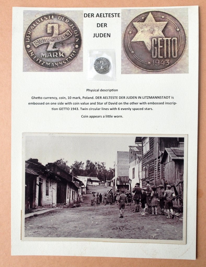 Pièce Ghetto LITZMANNSTADT - 2 Mark 1943 + photos, Envoi, Autres, Emblème ou Badge