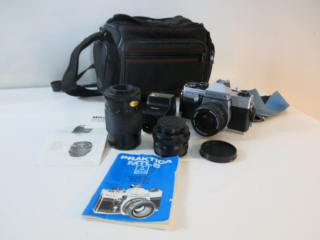 Spiegelreflexcamera Praktica MTL-5 met toebehoren,, Audio, Tv en Foto, Ophalen of Verzenden, Gebruikt