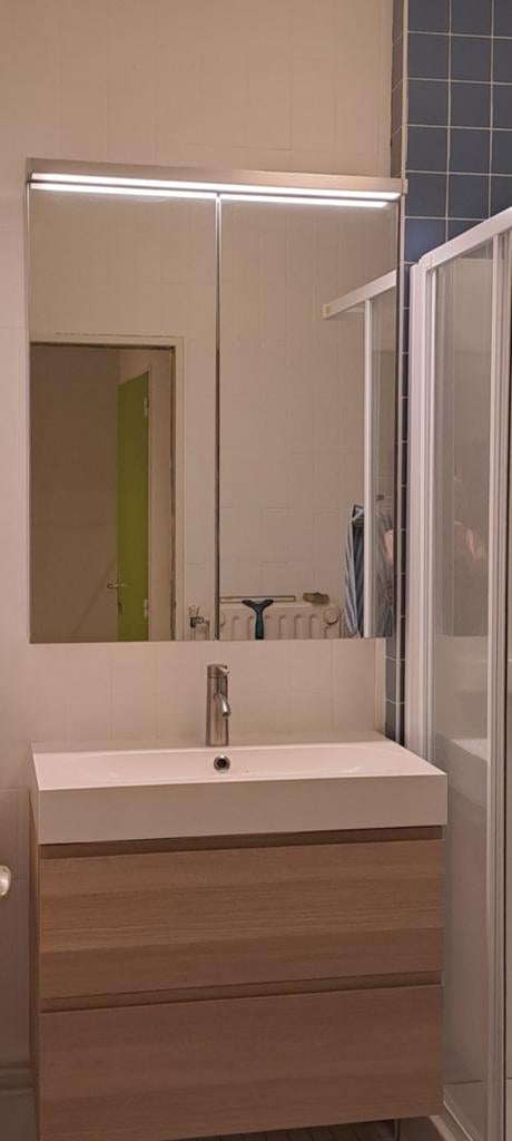 Spiegelkast badkamer. Met verlichting en glazen schappen, Ophalen, Spiegelkast