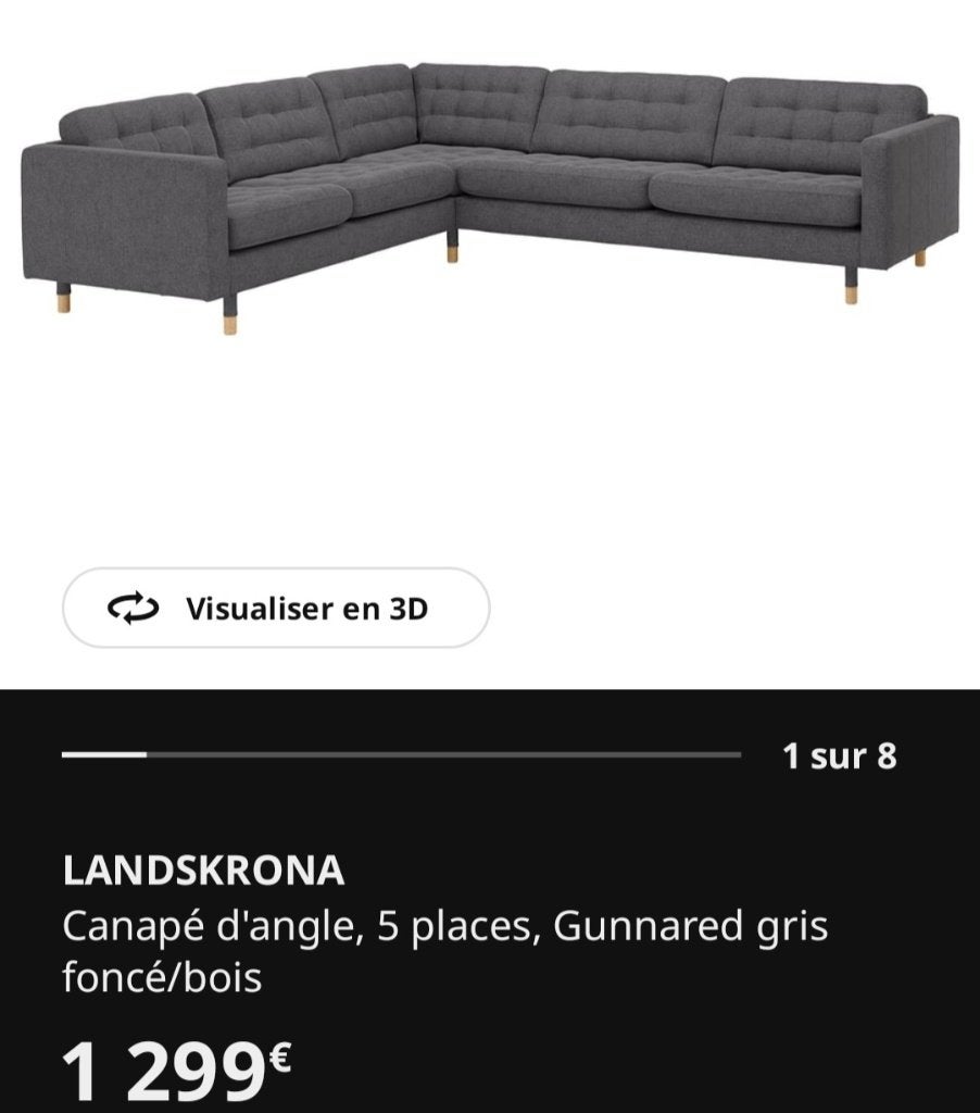 Sofa 5 places Ikea Landskorna gris, Ophalen, Hout, 125 tot 150 cm, Hoekbank
