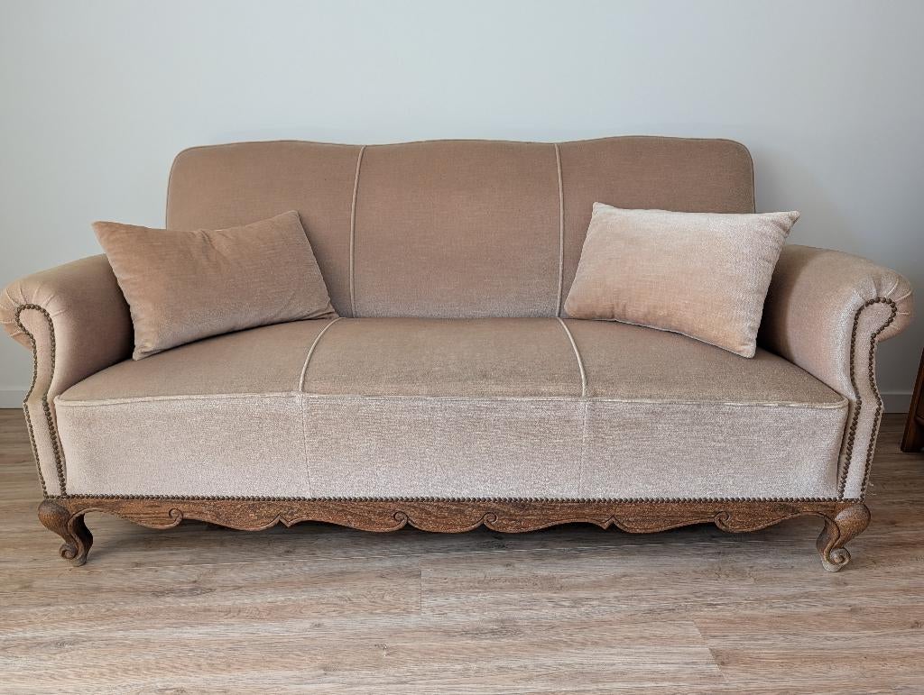 Divan vintage beige, Maison & Meubles, Canapés | Salons, Comme neuf, Banc droit, Trois personnes, 150 à 200 cm, 75 à 100 cm, Bois