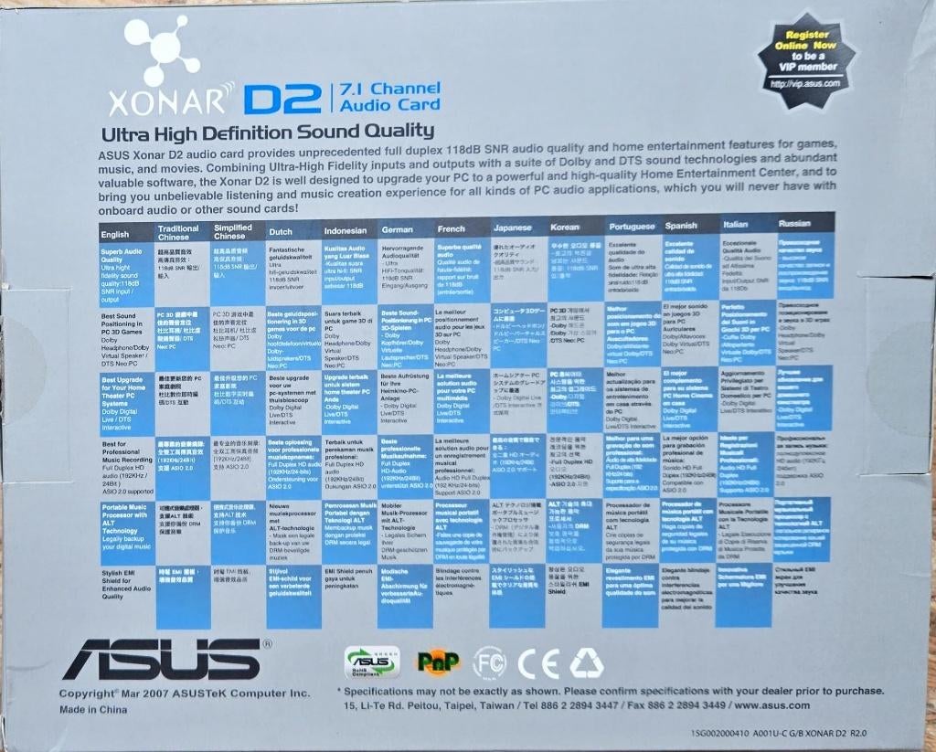 ASUS Xonar D2, Computers en Software, Ophalen of Verzenden, Zo goed als nieuw, Intern, Asus