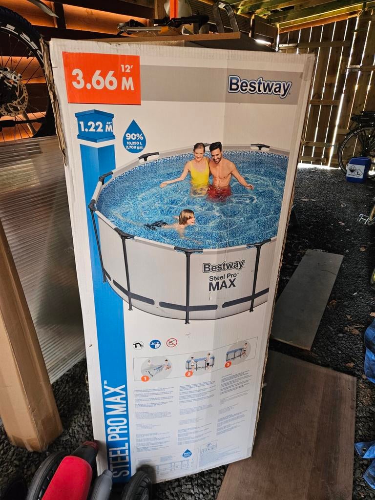 Bestway Steel Pro MAX - 3m66 - 1m22 diep, Tuin en Terras, Gebruikt, Rond, 300 cm of meer, Opzetzwembad
