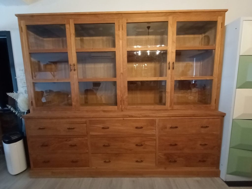Teak vitrinekast, Huis en Inrichting, Ophalen, Gebruikt, 200 cm of meer, Teakhout
