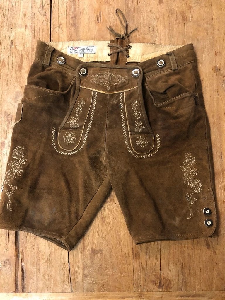 Bruine echt lederen lederhose maat XS, Enlèvement ou Envoi, Lekra, Comme neuf, Brun