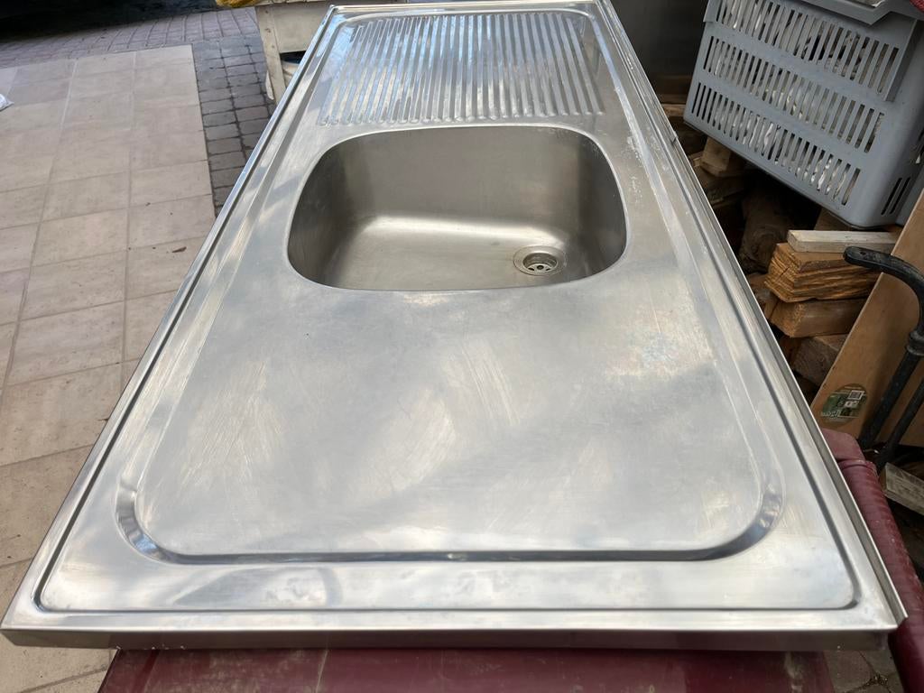 Inox opbouw wasbak afmetingen:1.20 x 50 retro!, Ophalen, Gebruikt, Nic.debruyne@gmail.com, Inox