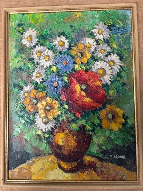 Belle nature morte d'Armand Lacour (1910—1970), Antiquités & Art, Enlèvement, Fleurs, Signé, Peinture à l'huile