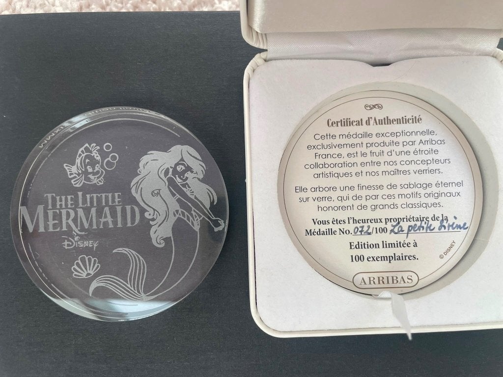 Médaille Verre Arribas Disney "La Petite Sirène" -EL, Enlèvement, Neuf