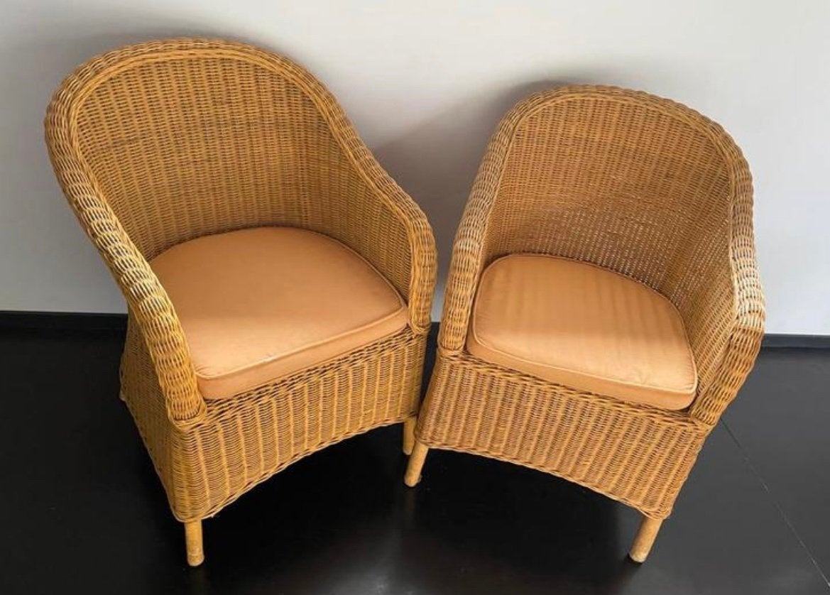 Twee rieten/ rotan zeteltjes, Huis en Inrichting, Ophalen, Gebruikt, Riet of Rotan, Landelijk