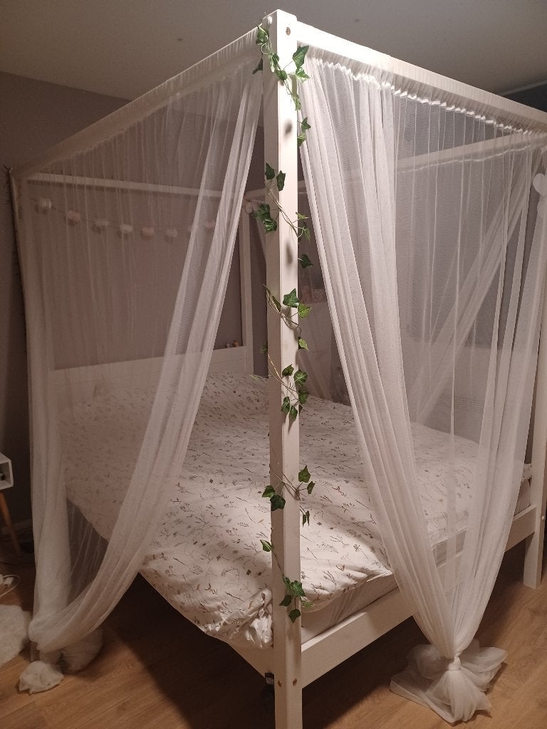 Lit à baldaquin 140 cms, Huis en Inrichting, Ophalen, Gebruikt, Wit, Tweepersoons