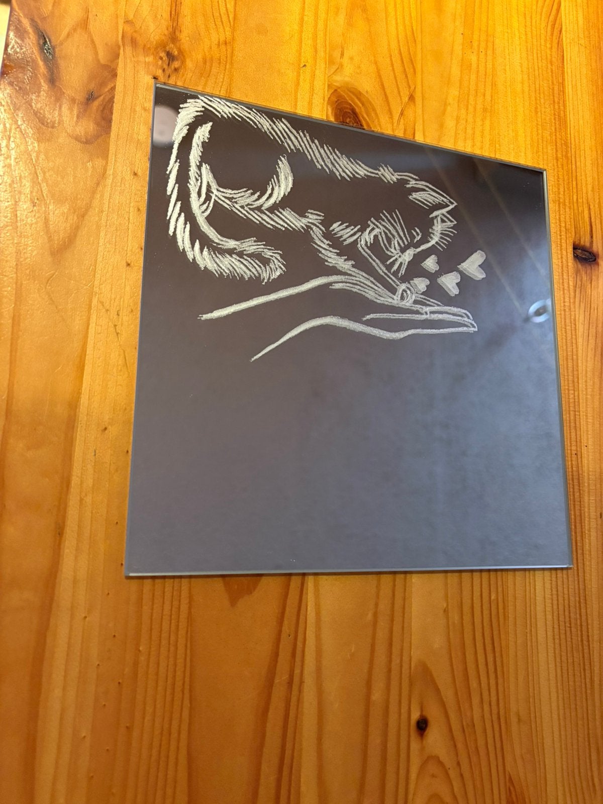 Miroir gravé à la main, Neuf, Enlèvement ou Envoi, Moins de 100 cm, Carré