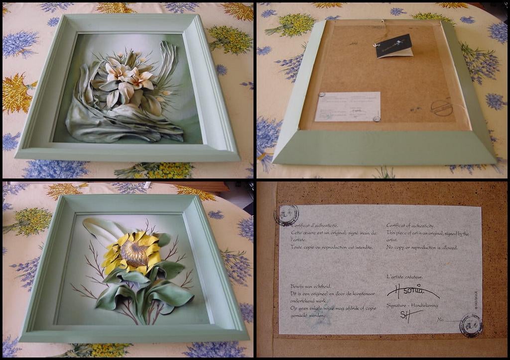 2 jolis cadres avec décor floral en cuir, Enlèvement, Utilisé
