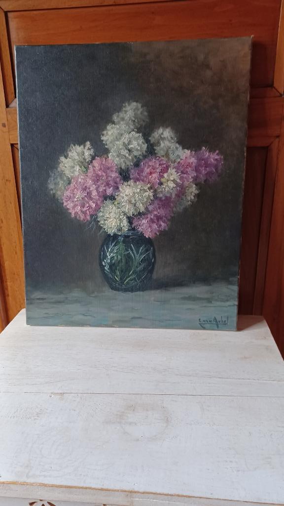 Emile van Aubel : huile sur toile 40x50 - Bouquet, Antiquités & Art, Enlèvement ou Envoi