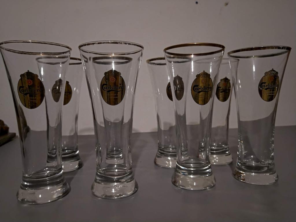 8 CARLSBERG GLAZEN TE KOOP, Ophalen of Verzenden, Gebruikt, Bierglas