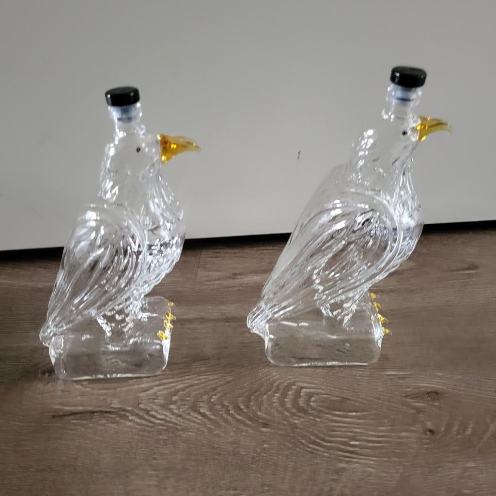 Set van 2 glazen karafjes, vogelvorm, 19 cm hoog, Antiek en Kunst, Antiek | Glaswerk en Kristal, Ophalen of Verzenden